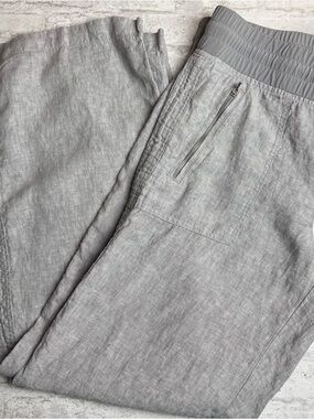 Athleta Womens Grey Gray Linen Wide Leg Pants Coastal Beach Size 6 Zip Pockets 😍
